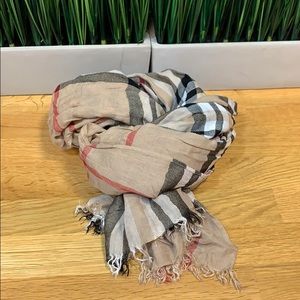 Gauge Plaid Scarf with Fringes Tan